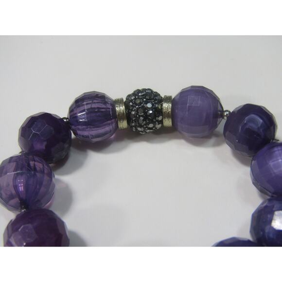 Amethyst Chunky Stretch Silver Tone Bracelet 6" Boho Whimsigoth Cottagecore - Picture 2 of 3